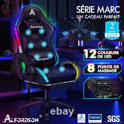 ALFORDSON Chaise Gaming Chaise de Bureau avec LED et Massant 8 Points Noir