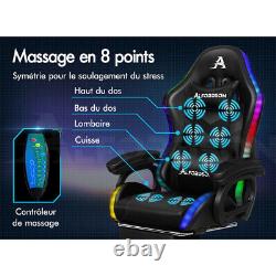 ALFORDSON Chaise Gaming Chaise de Bureau avec LED et Massant 8 Points Noir