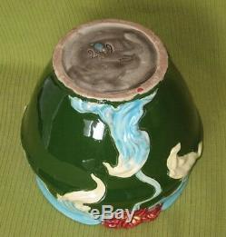 Ancien Grand Cache Pot céramique Art Nouveau majolique fleur pivoine Barbotine