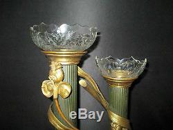 Ancien bougeoir soliflore bronze cristal taillé Nancy Art Nouveau fin XIX ème