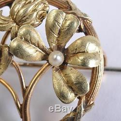 Art Nouveau Broche Jaune- et Grinder, Perles, France Bijoux Fix