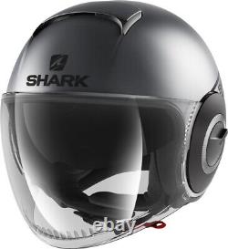 Casque Helmet Moto Jet Shark Nain Street Néon Gris Titane Noir Mat Taille XL