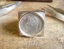 Chevalière argent carrée avec pièce de 1 Franc Napoléon III