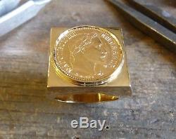 Chevalière or carré avec pièce or 10 Francs Napoléon avec douille intérieure