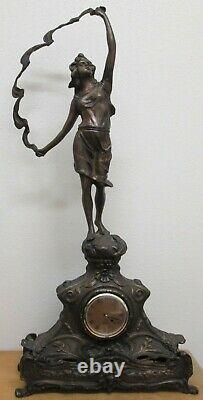 Collectible Bronze Art Nouveau Figure d'horloge Fr, Estate Piece, From France