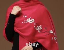 Echarpe-Châle-Foulard Femme, 100% Cachemire Rouge Brodé Floral, Idée Cadeau, ModeFR
