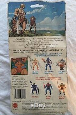 MOTU HE MAN MUSCLOR 1983 Vintage Yellow Border MOC MADE IN FRANCE EURO