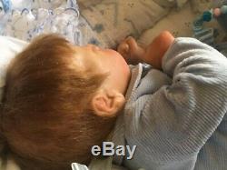 Noël Reborn baby boy or girl asleep Chase by Bonnie Brown with much hair