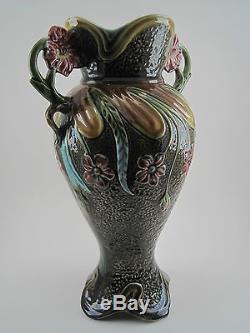 Rare Vase Ancien Barbotine ART NOUVEAU France 1900 Décor Floral Végétal Numéroté