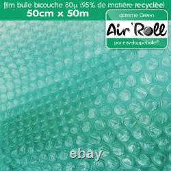 Rouleau de film bulle d'air RECYCLE largeur 50 cm x longueur 50 mètres GREEN