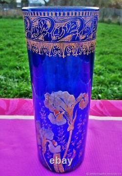 Vase ancien en verre Iris Art Nouveau début XXème siècle Fran. Antique vase Iris