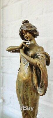 Vintage Antique Art nouveau spelter Statue Edelweiss Lucien ALLIOT France Bronze